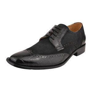 LIBERTYZENO Mens Black Genuine Leather Croco/Suede Printed Oxford Dress Shoes